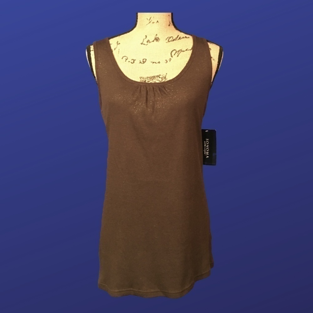 SONOMA Tank Tunic Top , "BOOTSTRAP" BROWN/GOLD SPARKLE, Women’s Size Large, NWT